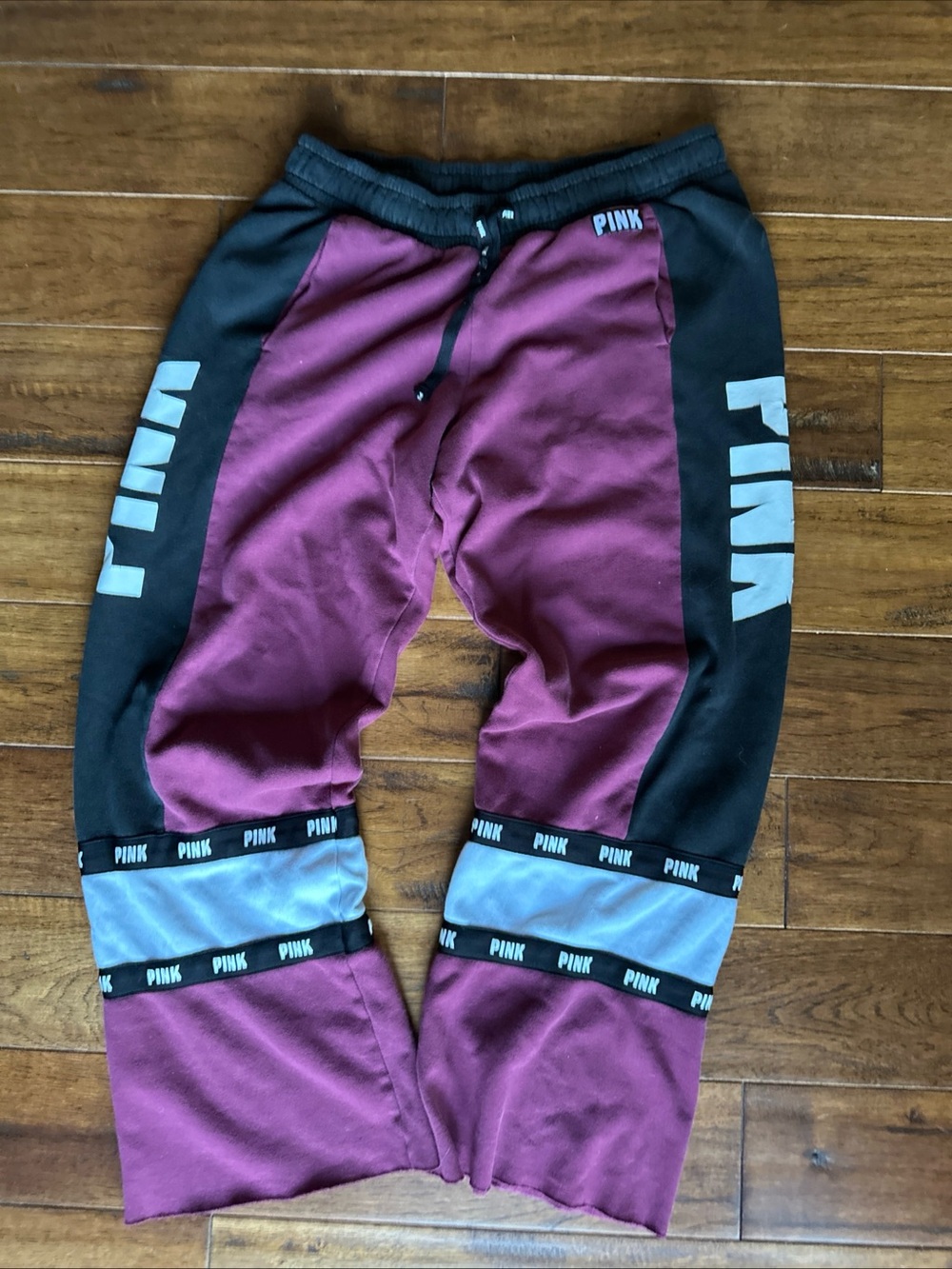 PINK Victoria's Secret Kids' Burgundy and Black Colorblock Joggers